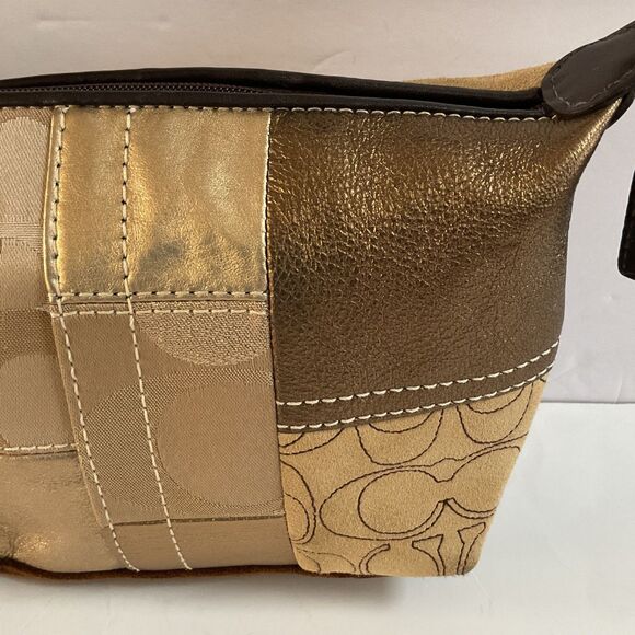 Coach Y2K Gold Patchwork Suede Canvas Metallic Leather Baguette Demi Mimi Bag - Picture 10 of 13